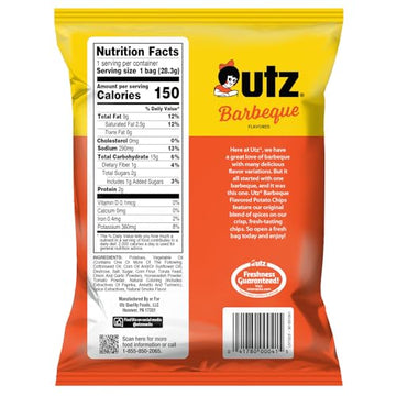 Utz Potato Chips Barbeque - 1 Ounce (Pack of 60) Crispy Potato Chips Made from Fresh Potatoes Crunchy Individual Snacks to Go Cholesterol Free Trans-Fat Free Gluten Free Snacks