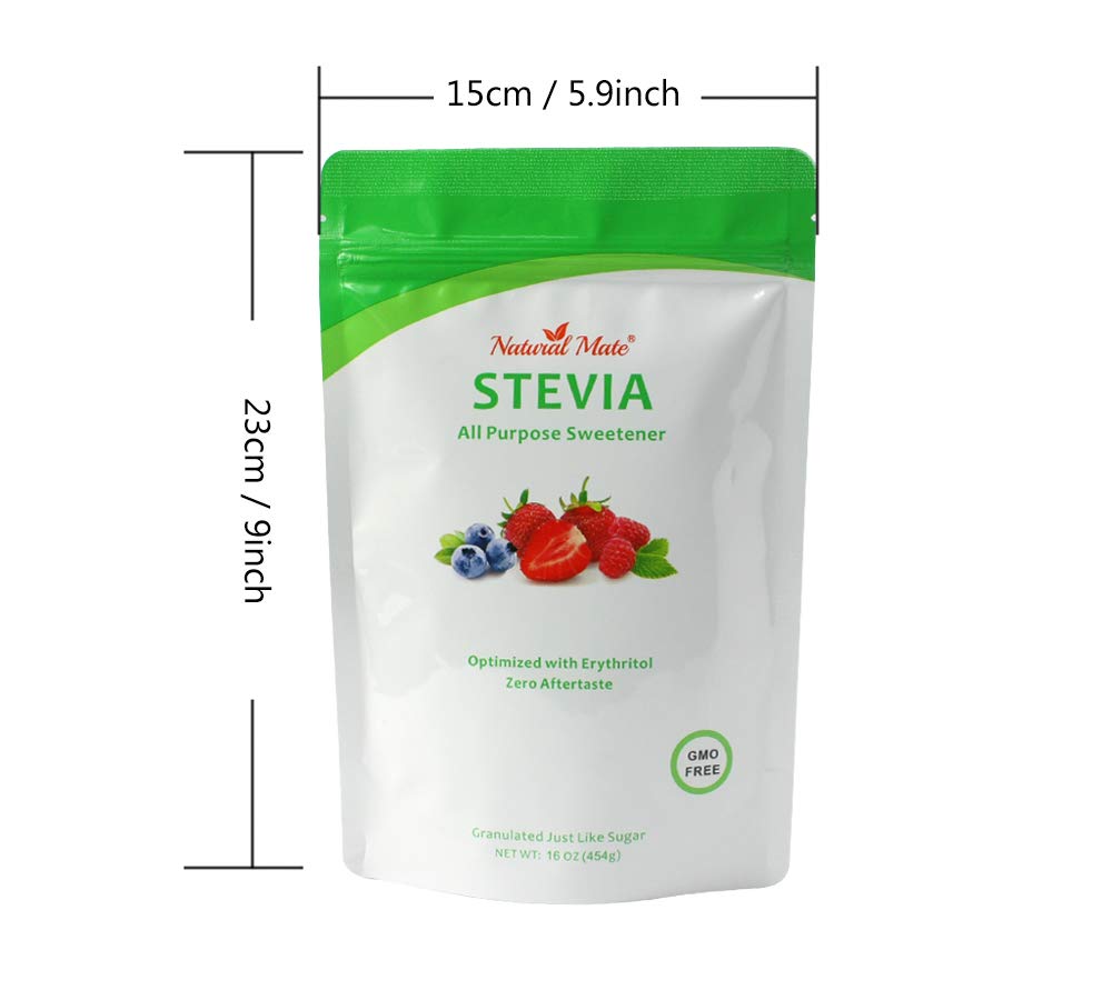 Natural Mate Zero Calorie Sweetener - Organic Stevia Granular Powder Blended With Erythritol - 2:1 Sugar Replacement For Keto, Paleo, Low Gi – (1Lb/16Oz, Pack Of 5)