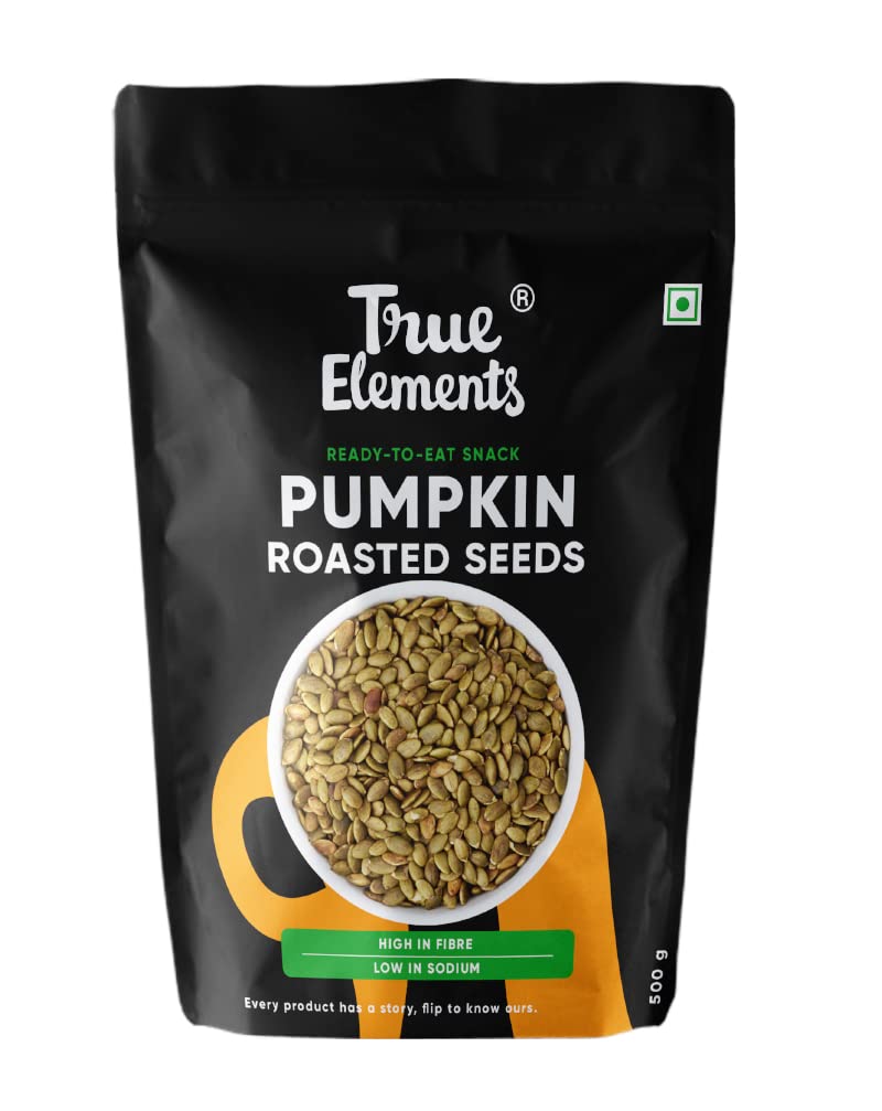True Elements Roasted Pumpkin Seeds 500G - Protein Snacks | Top-High Standardaa Grade Seeds For Eating | Immunity Booster Seeds | Fibre Rich Superfood