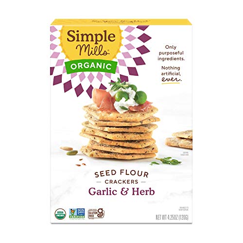 Simple Mills Organic Seed Crackers Garlic & Herb - Gluten Free Vegan Healthy Snacks Paleo Friendly 4.25 Ounce (Pack Of 1)