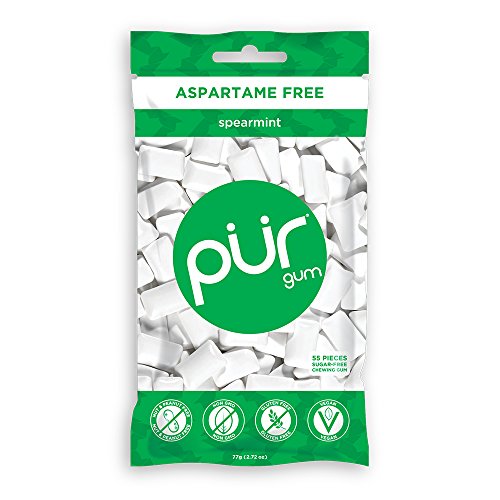 Pur 100% Xylitol Chewing Gum, Sugarless Spearmint, Sugar Free + Aspartame Free + Gluten Free, Vegan & Keto Friendly - Healthy, L