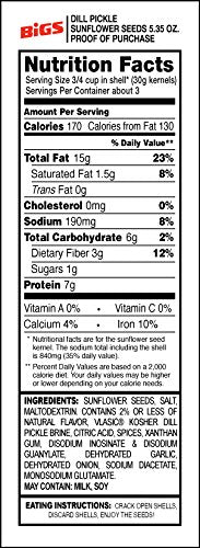 Bigs Vlasic Dill Pickle Sunflower Seeds, 16-Ounce (Pack Of 8)
