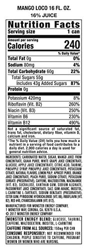 Monster Energy Juice Monster Mango Loco, Energy + Juice, Energy Drink, 16 Ounce (Pack of 24)