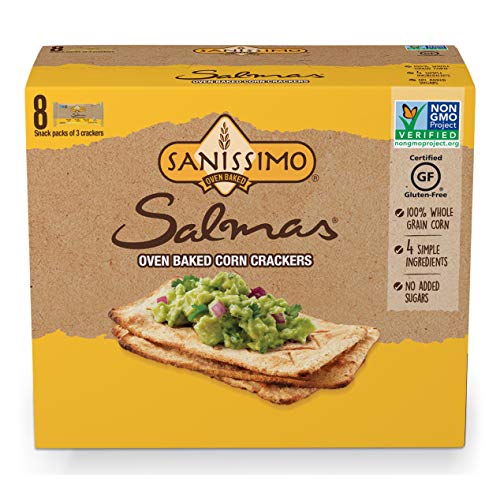 Sanissimo Salmas Oven Baked Corn Breakers 100% Whole Grain Corn Gluten Free Non-Gmo Project Verified 8 Individually Wrapped Snack Packs (3 Breakers Each)