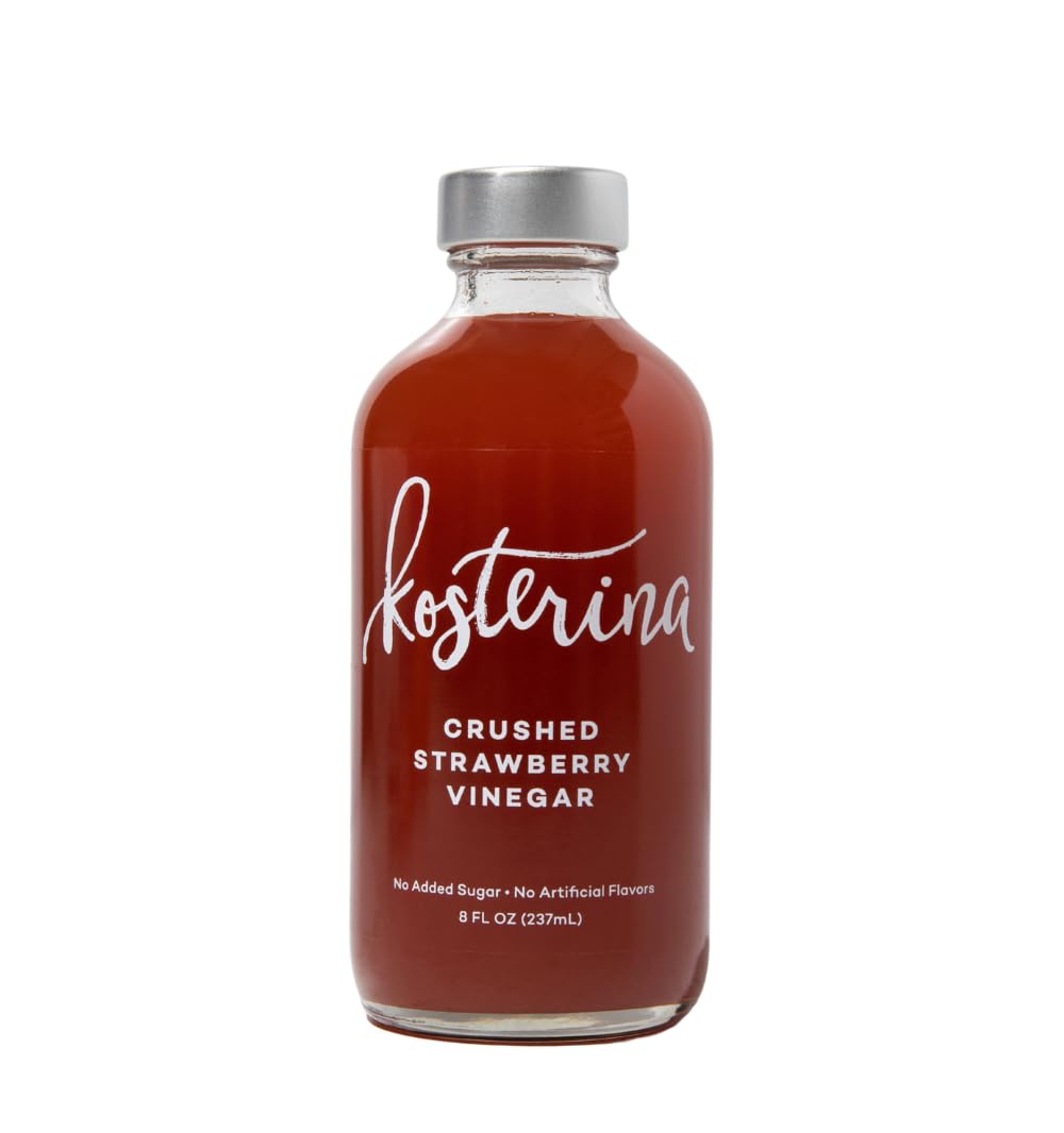 Kosterina - Crushed Strawberry Vinegar - Fruit White Beverage-Inspired Vinegar - Good For Salad Dressing Marinades Mixed Flavor Mixer Healthy Mocktails Shrub Digestive Tonic - Apple Fruit Beverage Vinegar Alternative | 8Oz (237Ml)