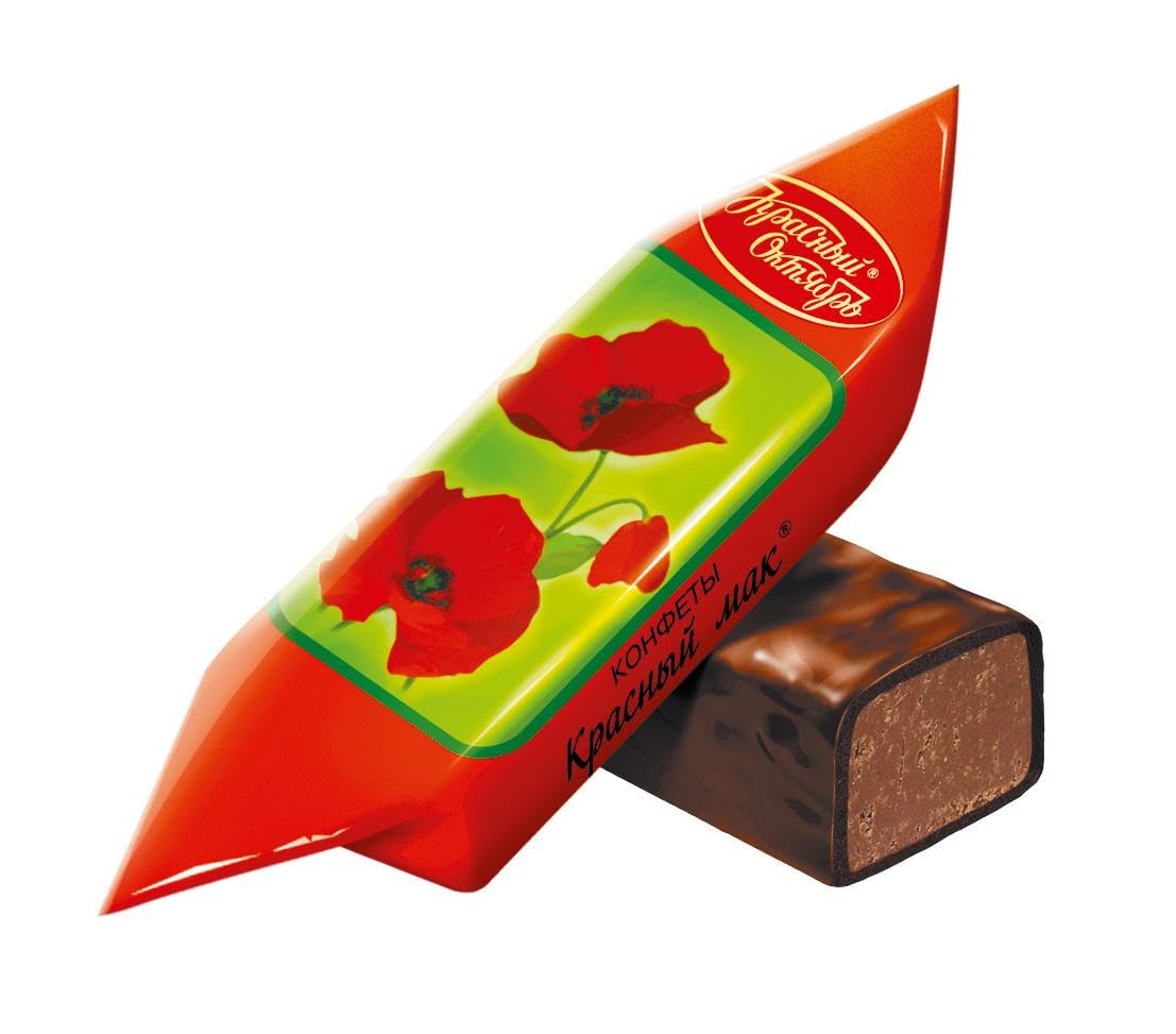 Krasnyi Mak - Red Poppy, Chocolate Candy Glazed Praline with Chopped Caramel, Gourmet Bars 8.8oz/250g Krasniy Mak, Delicious, Fl
