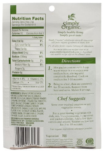 Simply Organic Vegetarian Brown Gravy Mix, 1 Ounce 12 Pack, Certified Organic, Gluten-Free Vegan Gravy Seasoning, Kosher