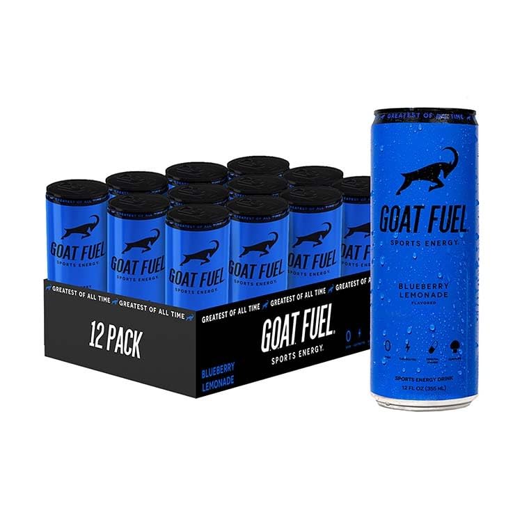 G.O.A.T. Fuel Energy Drink, Natural Caffeine, BCAAs, Electrolytes, 12 Fl Oz, Pack of 12, Blueberry Lemonade