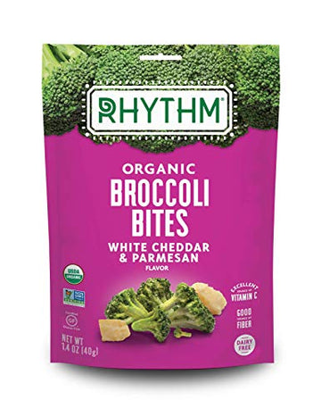 Rhythm Superfoods Crunchy Broccoli Bites, White Cheddar & Parmesan, Organic & Non-Gmo, 1.4 Oz, Vegan/Gluten-Free Vegetable Super