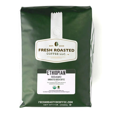 Fresh Roasted Coffee, Unroasted Organic Ethiopian Sidamo, Fair Trade Kosher, 5 Pound