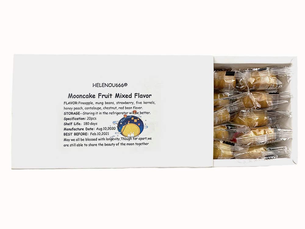 HELENOU666 Mooncakes Chinese Mid-Autumn Festival Traditional Mini-Mooncake 8-Flavor Mixed Fruit Moon Cake 20pcs