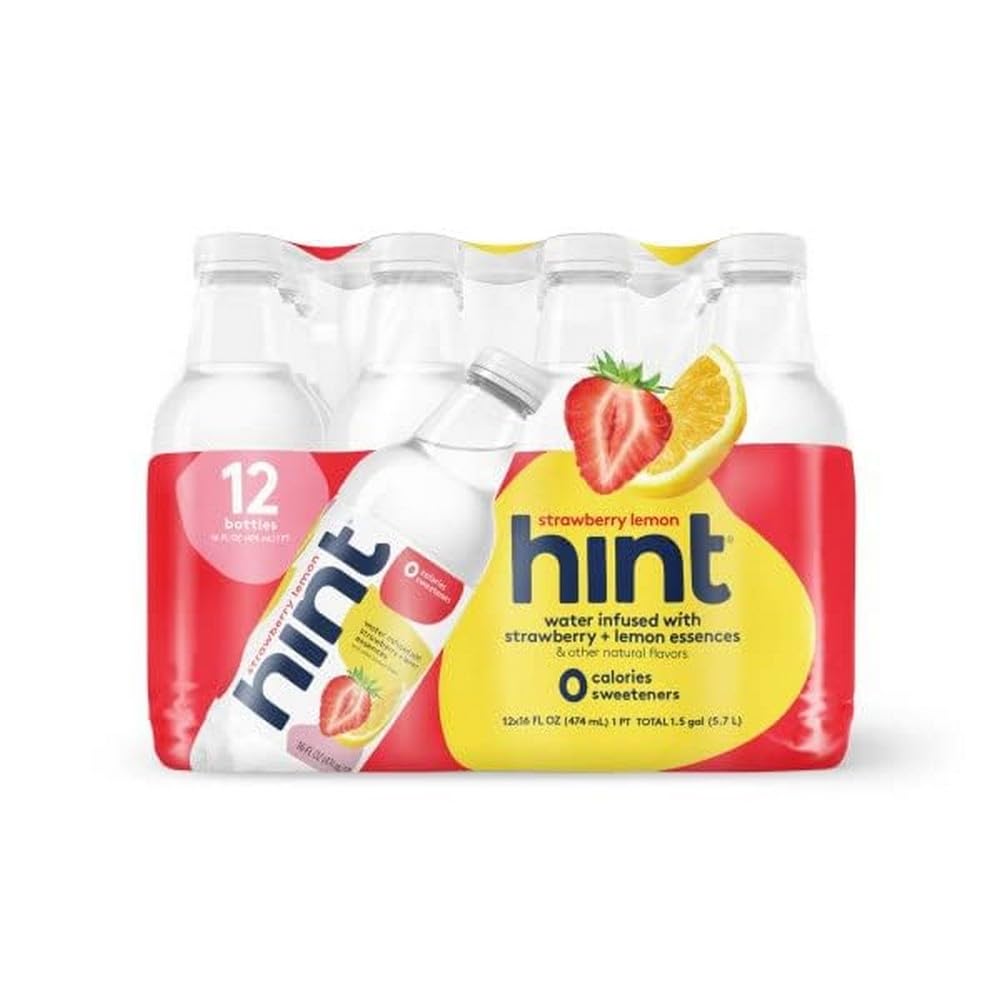 Hint Water Strawberry Lemon, Pure Water Infused With Strawberry And Lemon, Zero Sugar, Zero Calories, Zero Sweeteners, Zero Preservatives, Zero Artificial Flavors,16 Ounce Bottles, (Pack Of 12)