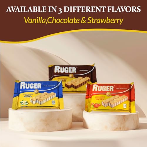 Ruger Wafers Austrian Chocolate Wafers, 2.125 Ounce (Pack Of 12) - Crisp, Creamy, Delicious Chocolate With Natural Ingredients And Extended Shelf Life, Perfect For Snacking, Desserts, And Anytime Indulgence