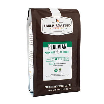 Fresh Roasted Coffee, Organic Peruvian, 2 lb (32 oz), Medium Roast, Mold & Mycotoxin Tested Fair Trade Kosher, Whole Beanf