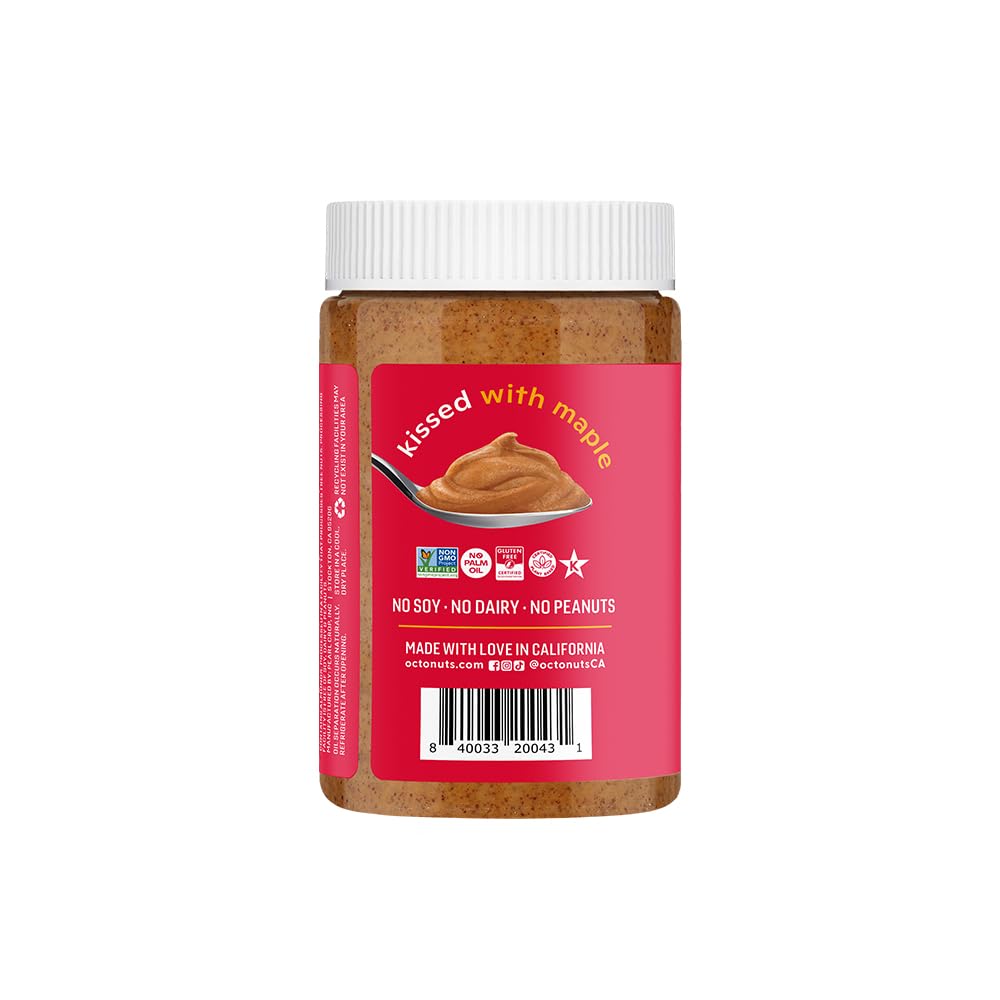 Octonuts Dry Roasted Maple Almond Nut Butter 16oz - Pure Creamy Nut Butter - Delicious Vegan Foods - Gluten Free, Vegan, Kosher,