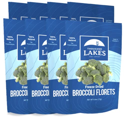 Thousand Lakes Freeze Dried Vegetables - Broccoli Florets 8-pack 0.6 ounces (4.8 ounces total) | 100% Florets - No Stems | No Sa