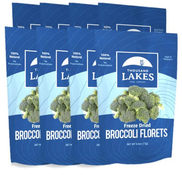 Thousand Lakes Freeze Dried Vegetables - Broccoli Florets 8-pack 0.6 ounces (4.8 ounces total) | 100% Florets - No Stems | No Sa