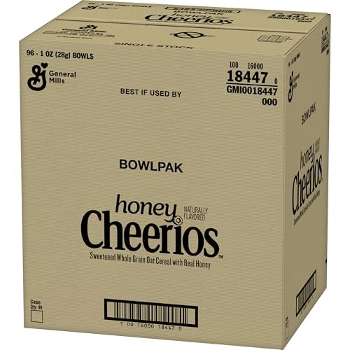 Honey Cheerios Single Serve Bowl Gluten Free with Whole Grains 1 Oz Single Serve Bowls 96 Pack