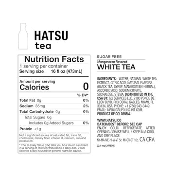 Hatsu Sugar-Free White Tea – Mangosteen Blossom Flavor | Low-Calorie Iced Tea | 16.9 Fl Oz Bottles (Pack Of 12)