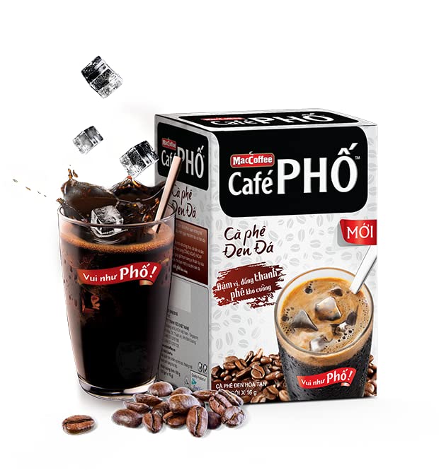 Cafe Pho Vietnamese Instant Coffee Mix, Iced Black Coffee, Cafe Den Da, Single Serve Coffee Packets, Box of 9 Sachets, Pack of 4