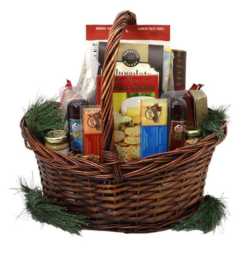 Gift Basket Village Gourmet Gift Basket - 21-Piece Set, Brown Wood, Loaded with ers, Wafers, and Spreads