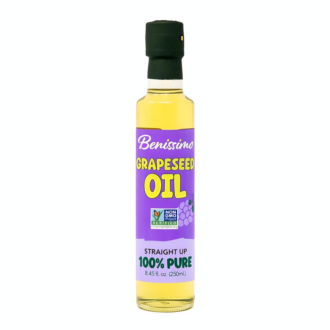Benissimo 100% Pure Grapeseed Oil, 8.44 fl oz - Light, Neutral Flavor, High Smoke Point Cooking Oil for Saut ing, Searing, Baki