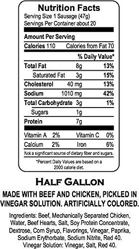 Herbs Red Hot Pickled Sausage (Half Gallon. Jar) 20 Count Beef & Chicken No Pork ( From Candy World)