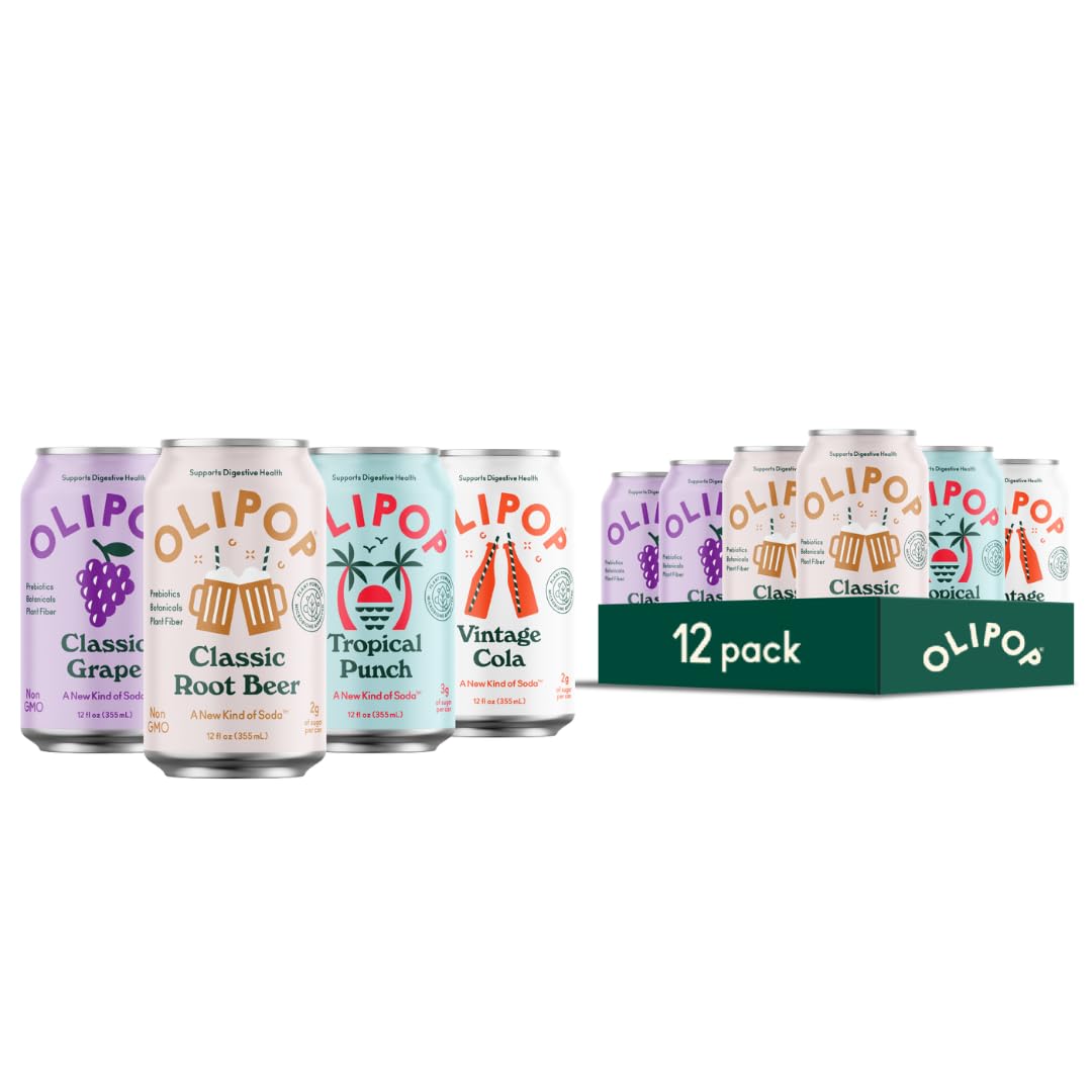 OLIPOP Prebiotic Soda Pop, Best Sellers Variety Pack, A New Kind of Soda Packed with Prebiotics, Fiber, and Botanicals, Gluten F