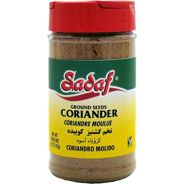 Sadaf Ground Coriander Seeds Powder - 5 Oz Shaker Bottle - Kosher - Brown
