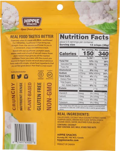 Hippie Snacks, Cauliflower Crisps, Original, 2.5oz