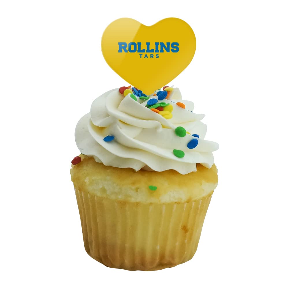GRAPHICS & MORE Cupcake Picks Set of 6, Acrylic, Rollins College Heart Logo Toppers