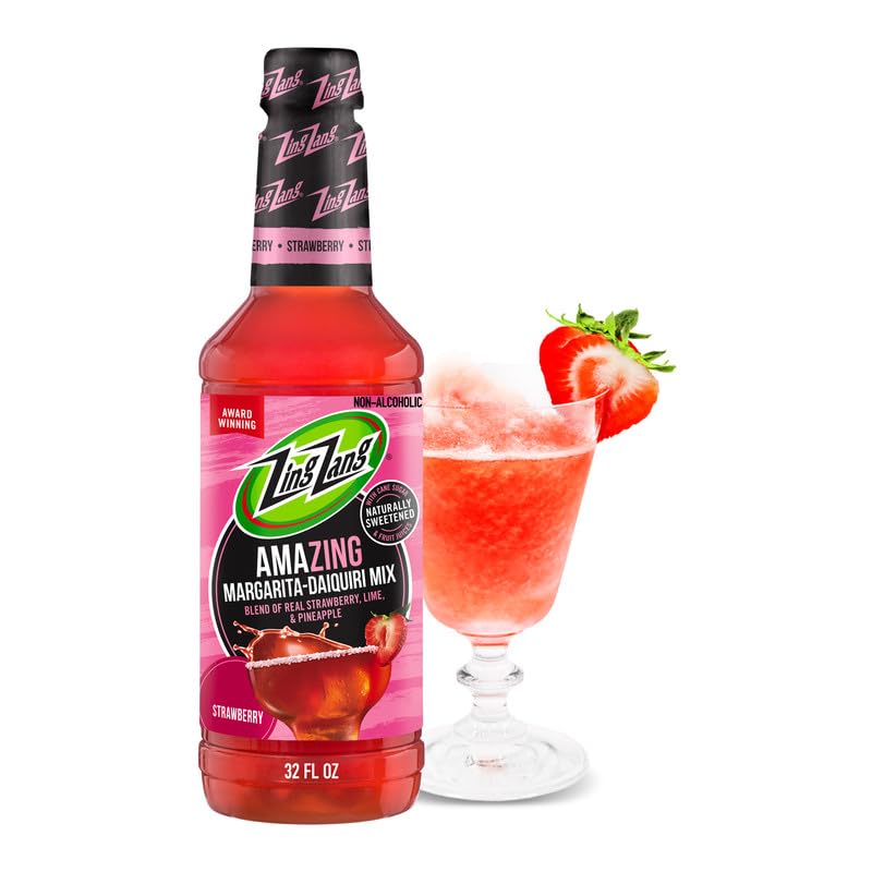 Zing Zang Strawberry Margarita-Daiquiri Mix, Non-Alcoholic Cocktail Mixer, 32 Fl Oz Bottle