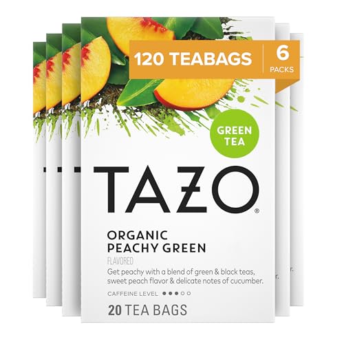 Tazo Organic Peachy Green Tea Bags For A Refreshing Cup Of Tea Green Tea Moderate Caffeinated Tea 20 Ct, Pack Of 6