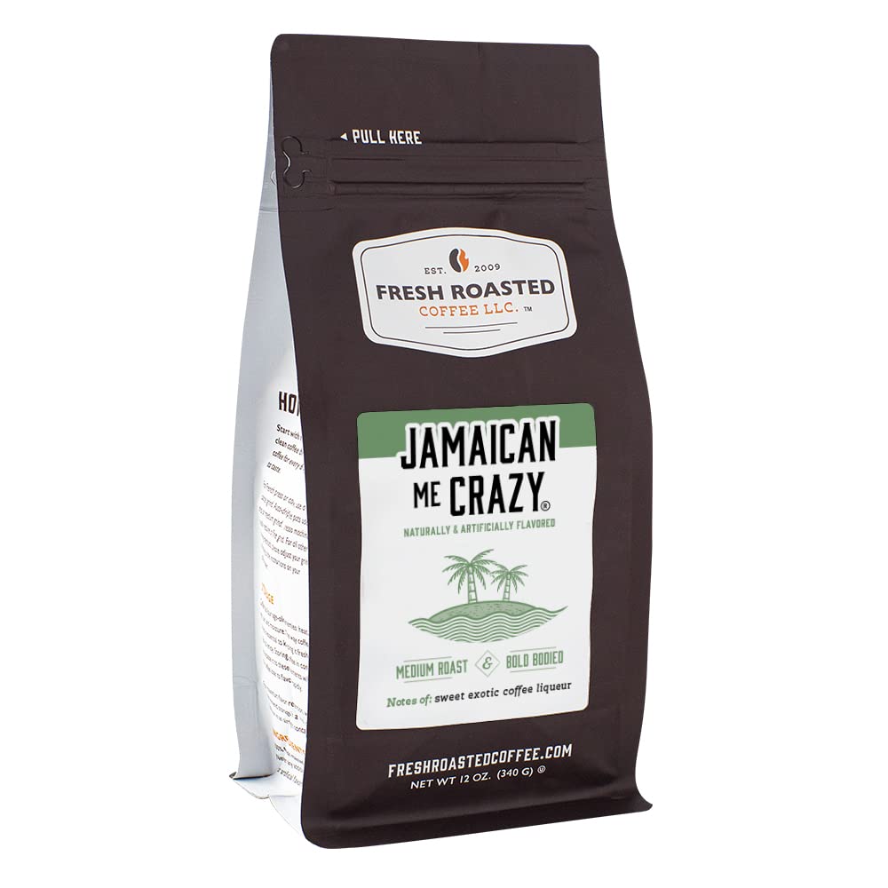 Fresh Roasted Coffee, Jamaican Me Crazy Flavored Coffee, 12 Oz, Medium Roast, Kosher, Whole Bean
