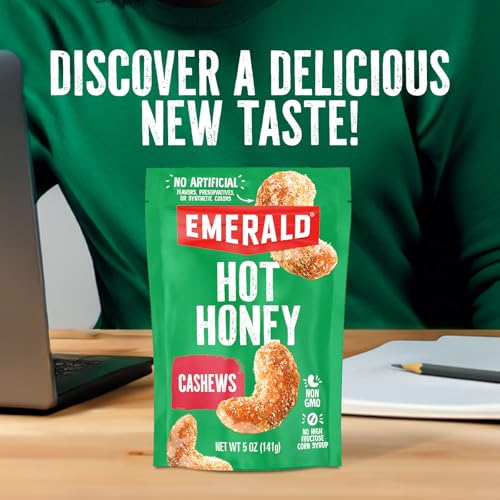 Emerald Nuts Hot Honey Cashews (1-Pack) | 5Oz Resealable Bag | Kosher Dairy Certified, Non-Gmo, Contains No Artificial Preservat