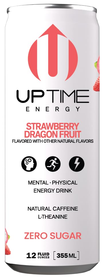 UPTIME Energy Drink, Strawberry Dragon Fruit, 12 Pack, Zero Sugar, 142mg Natural Caffeine, 12 fl oz Cans