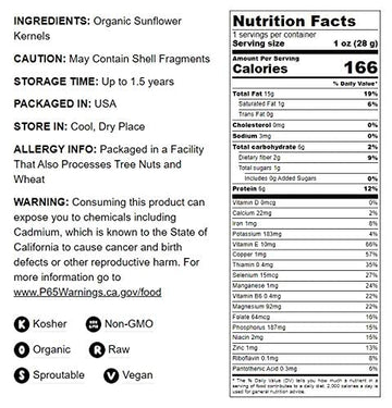 Food To Live - Organic Sunflower Seeds, 8 Ounces - Hulled, Raw, Non-Gmo, Dried Kernels, Unsalted, Kosher, Vegan, Keto, Paleo, Sirtfood, Bulk