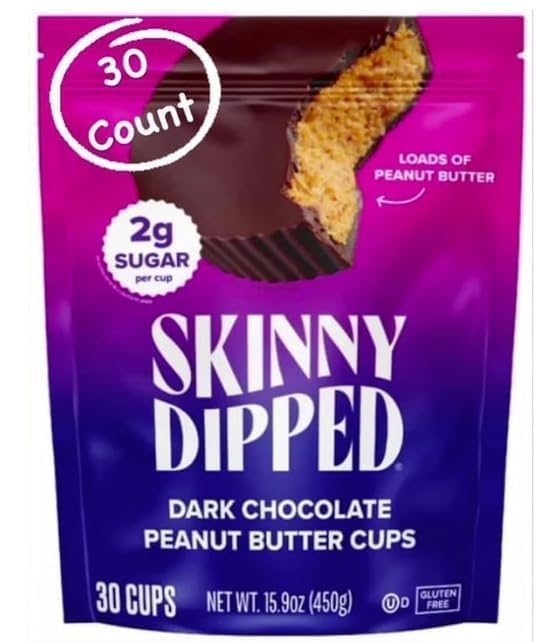 Skinny Dipped Cups, Dark Chocolate Peanut Butter 30 Count plus vslo sticker