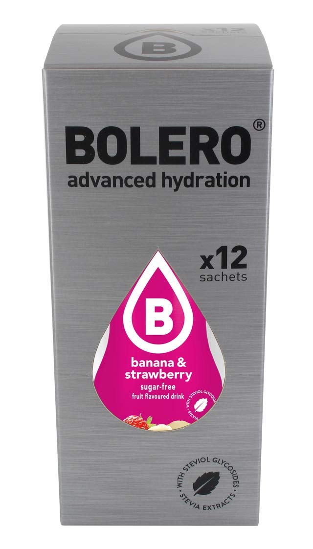 Bolero- Sugar Free Drink Mix Packets Banana And Stawberry Fruit Flavors | Powdered Flavored Water Packets | 12 Large Sachet On The Go Packets