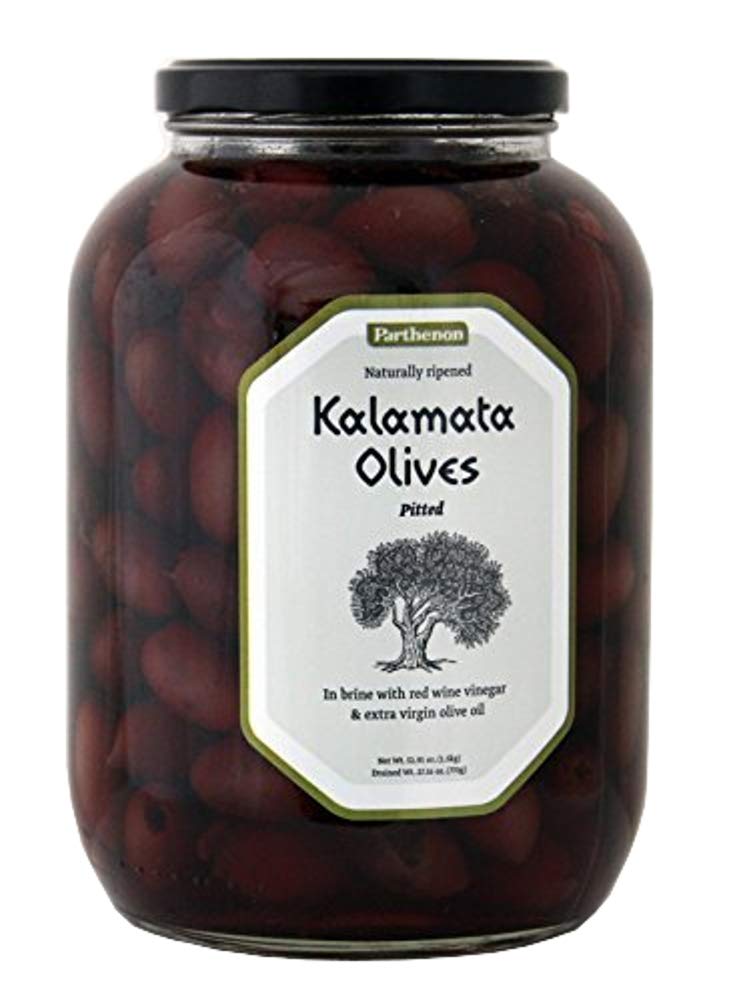 Parthenon Kalamata Olives in Brine with Red Wine Vinegar & Olive Oil, 52.91oz (3.3 lb)