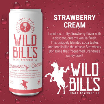 Wild Bills Strawberry Cream Soda, Classic Craft Soda, Caffeine Free, Gluten Free, Vegan, 12 Fl Oz, 12 Pack