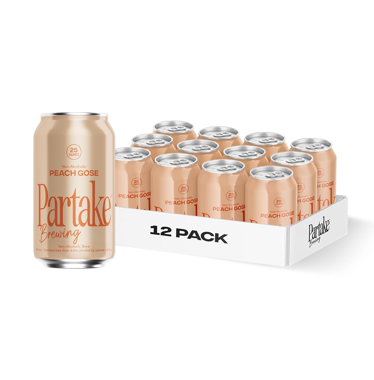 Partake Brewing Peach Gose Non-Alcoholic Craft Brew, 12 Fl Oz Cans, 12 Pack, Low Calorie, All Natural Ingredients