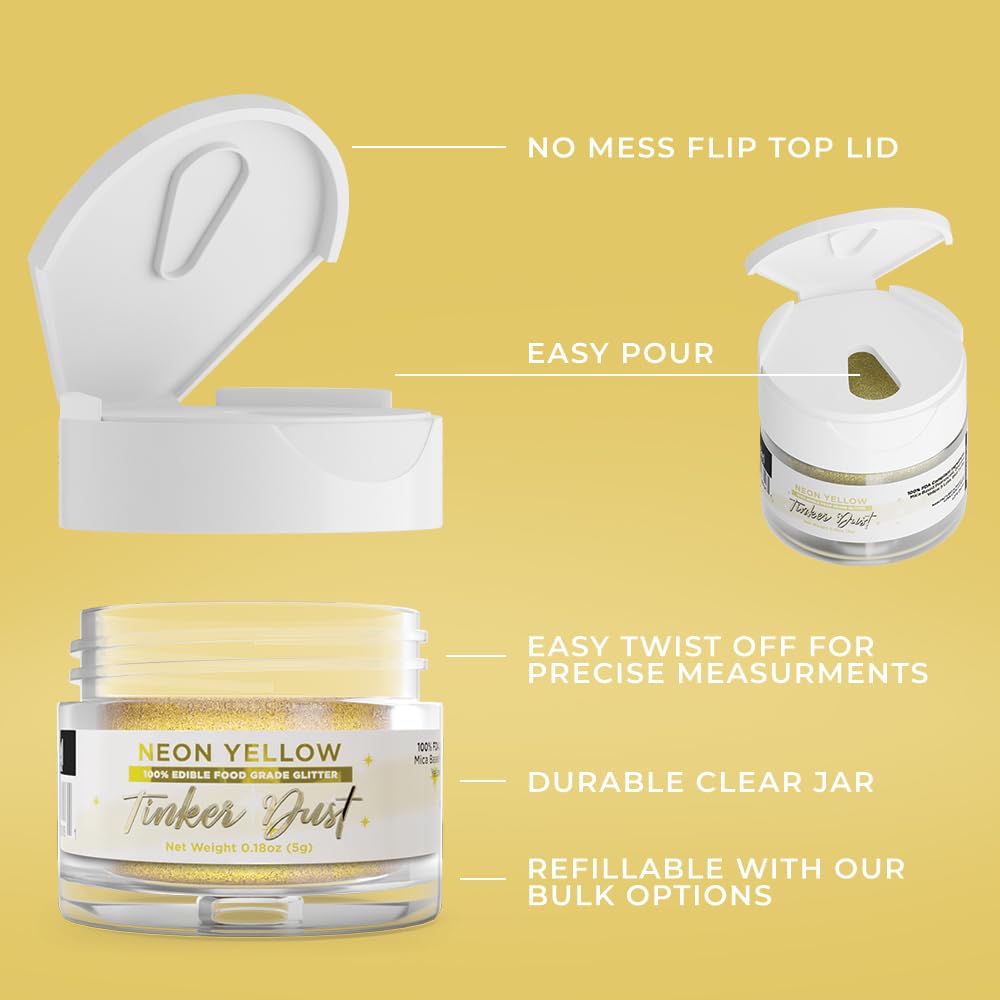 Bakell - Noen Yellow Tinker Dust (5G, 1X Jar) Edible Glitter For Food, Desserts, And Beverages!