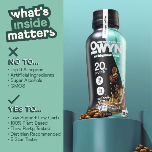 Owyn Only What You Need Vegan Plant Based Protein Shake, Cold Brew Coffee, 36 Pack, 20G Plant Protein, 148Mg Of Caffeine, Omega-3, Prebiotic Nutrition Products, Gluten-Free, Soy-Free, Non-Gmo