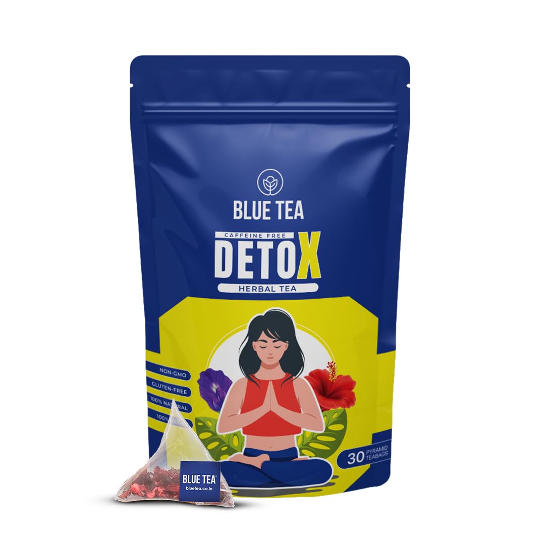Blue Tea - Detox Herbal Tea - 30 Plant-Based Tea Bags || Butterfly Pea Flower - Hibiscus - Improves Digestion Detoxification | Energy Blend Free - Vegan - Gluten Free - Ziplock Pack 80 Gram