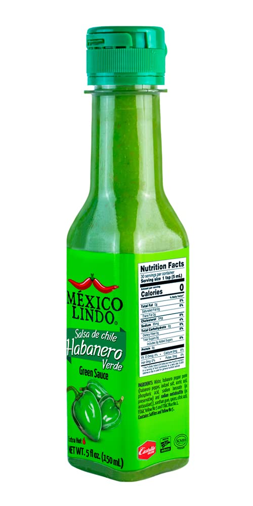 Mexico Lindo Green Habanero Hot Sauce Display, 5 Fl Oz, Pack Of 2