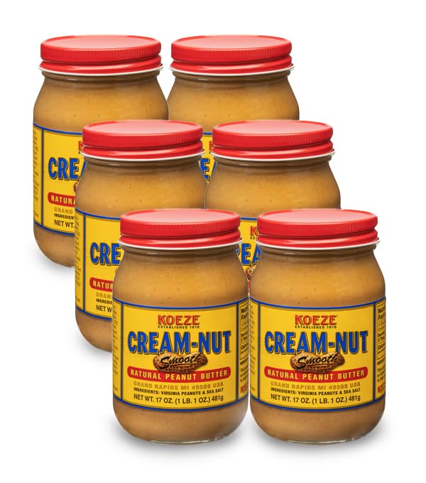 Cream-Nut Natural Smooth Peanut Butter - 17 Ounce Jars (Pack of 6)