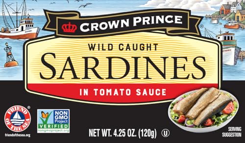 Crown Prince Sardines in Tomato Sauce, 4.25-Ounce Cans (Pack of 12)