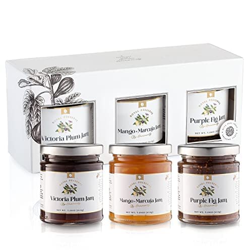 Gourmanity Set of 3 Jam Gift Set, Jellies and Preserves Assortment - Victoria Plum Jam, Purple Fig Jam and Mango and Passion Fru