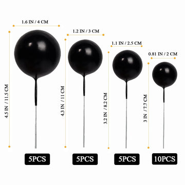 HZMM 25 Pcs Foam Pearl Balls Cake Toppers for Birthday, Wedding, Baby Shower, Black, Model 800401